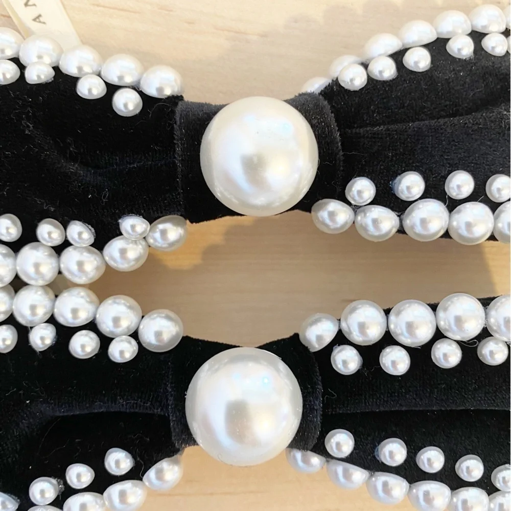 ANTHROPOLOGIE Black Velvet Pearl Bow Set NEW Hair Accessories